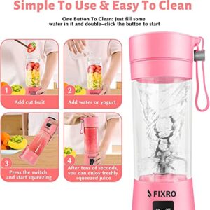 Portable Blender, Personal Blender for Smoothies and Shakes, Mini Fruit Juicer Cup Blender, Kitchen Personal Size Blender with USB Rechargeable, 380ml Traveling Fruit Juice, Veggie, Milk 6-3D Blades (Pink)