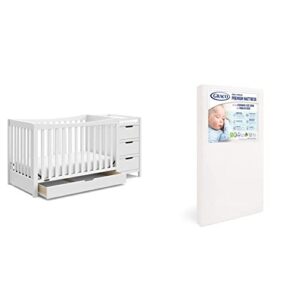 graco remi all-in-one convertible crib with drawer and changer (white) & premium foam crib & toddler mattress – greenguard gold certified, certipur-us certified foam, machine washable