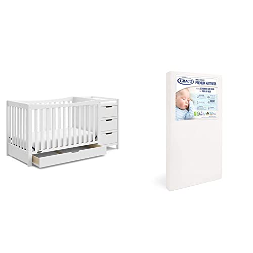 Graco Remi All-in-One Convertible Crib with Drawer and Changer (White) & Premium Foam Crib & Toddler Mattress – GREENGUARD Gold Certified, CertiPUR-US Certified Foam, Machine Washable