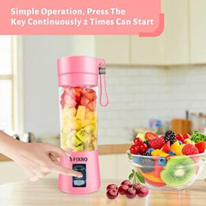 Portable Blender, Personal Blender for Smoothies and Shakes, Mini Fruit Juicer Cup Blender, Kitchen Personal Size Blender with USB Rechargeable, 380ml Traveling Fruit Juice, Veggie, Milk 6-3D Blades (Pink)