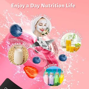 Portable Blender, Personal Blender for Smoothies and Shakes, Mini Fruit Juicer Cup Blender, Kitchen Personal Size Blender with USB Rechargeable, 380ml Traveling Fruit Juice, Veggie, Milk 6-3D Blades (Pink)