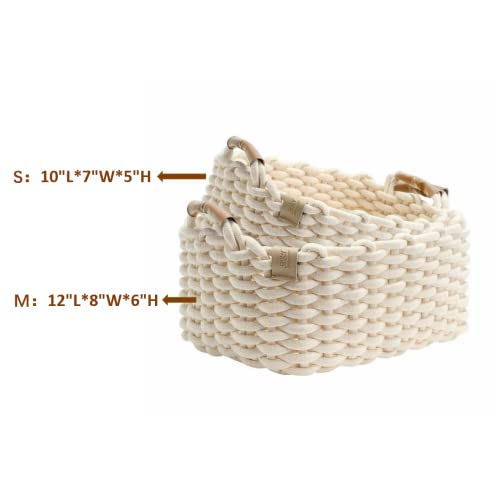 ART pinecone 2 Pack nursery basket set, Cotton Rope Foldable Baskets, Hand Woven cube Storage bins for Jewelry, Remote, Fruits, cute soft fabric basket, Shelf storage basket(Off-White)