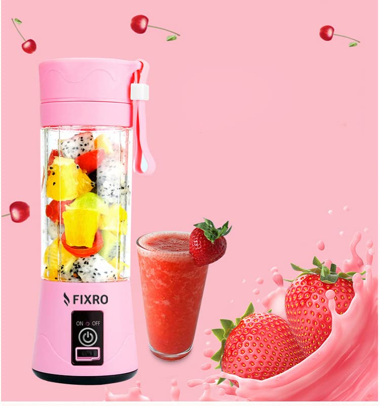 Portable Blender, Personal Blender for Smoothies and Shakes, Mini Fruit Juicer Cup Blender, Kitchen Personal Size Blender with USB Rechargeable, 380ml Traveling Fruit Juice, Veggie, Milk 6-3D Blades (Pink)