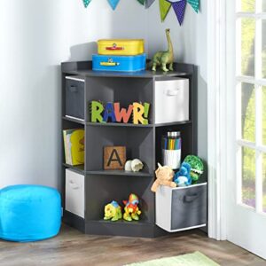 badger basket corner cubby toy storage unit for kids with 4 removable baskets - charcoal (98813c)