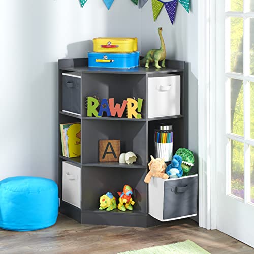 Badger Basket Corner Cubby Toy Storage Unit for Kids with 4 Removable Baskets - Charcoal (98813C)