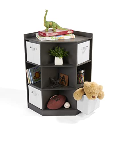 Badger Basket Corner Cubby Toy Storage Unit for Kids with 4 Removable Baskets - Charcoal (98813C)