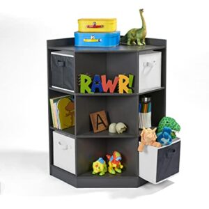 Badger Basket Corner Cubby Toy Storage Unit for Kids with 4 Removable Baskets - Charcoal (98813C)