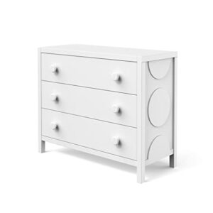 child craft orbit 3 drawer dresser for baby nursery or kid’s bedroom storage, modern contemporary bedroom furniture, anti-tip kit included, 42”l x 18”d x 34”h, (matte white)