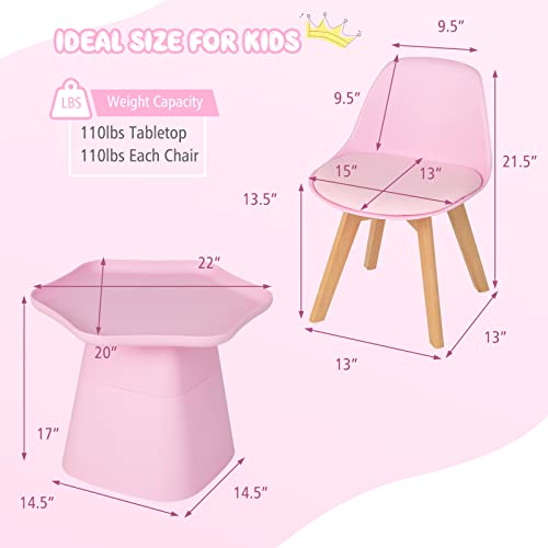 Costzon Kids Table and Chair Set, 3 Piece Activity Table with Padded Seat & Beech Legs for Children Drawing Reading Arts Crafts, Playroom, Nursery, Toddler Table and Chair Set (Pink)