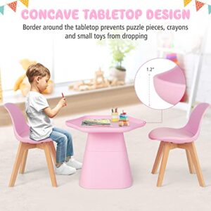 Costzon Kids Table and Chair Set, 3 Piece Activity Table with Padded Seat & Beech Legs for Children Drawing Reading Arts Crafts, Playroom, Nursery, Toddler Table and Chair Set (Pink)