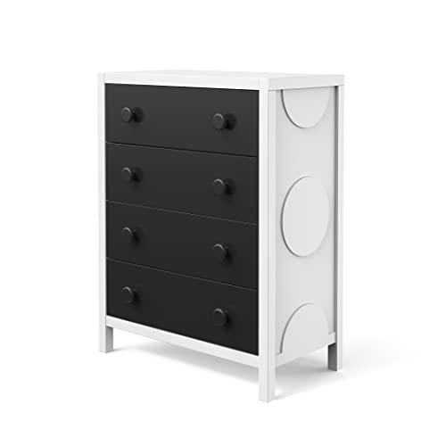 Child Craft Orbit 4 Drawer Chest for Baby Nursery or Kid’s Bedroom Storage, Modern Contemporary Bedroom Furniture, Anti-Tip Kit Included, 33”L x 17”D x 43”H (Ebony/Matte White)