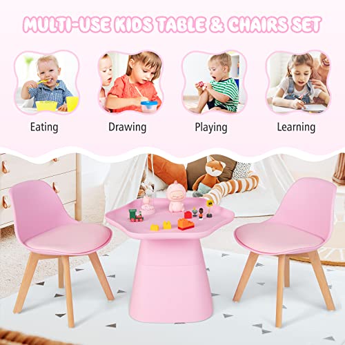Costzon Kids Table and Chair Set, 3 Piece Activity Table with Padded Seat & Beech Legs for Children Drawing Reading Arts Crafts, Playroom, Nursery, Toddler Table and Chair Set (Pink)