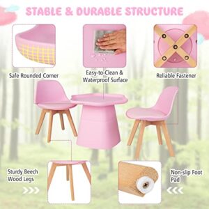 Costzon Kids Table and Chair Set, 3 Piece Activity Table with Padded Seat & Beech Legs for Children Drawing Reading Arts Crafts, Playroom, Nursery, Toddler Table and Chair Set (Pink)