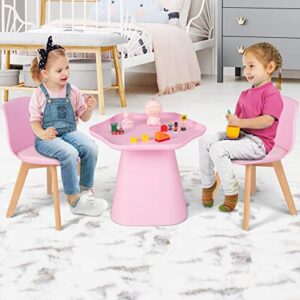 Costzon Kids Table and Chair Set, 3 Piece Activity Table with Padded Seat & Beech Legs for Children Drawing Reading Arts Crafts, Playroom, Nursery, Toddler Table and Chair Set (Pink)