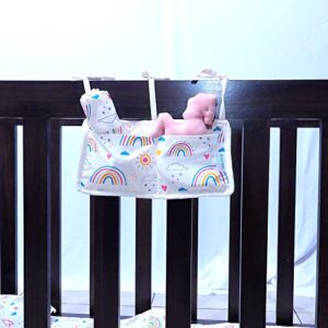 babys care crib nursery organizer, 100% organic cotton 2 pockets organizer for baby essentials, baby cribs and toys, hanging nursery decor baby gifts (rainbow, 12.5"x6.5", 0-6 years)