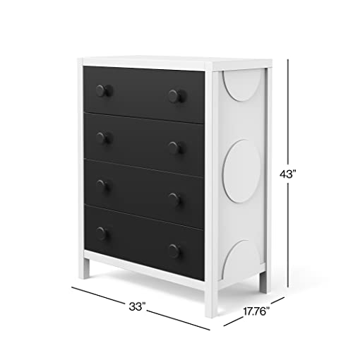 Child Craft Orbit 4 Drawer Chest for Baby Nursery or Kid’s Bedroom Storage, Modern Contemporary Bedroom Furniture, Anti-Tip Kit Included, 33”L x 17”D x 43”H (Ebony/Matte White)