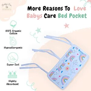 BABYS CARE Crib Nursery Organizer, 100% Organic Cotton 2 Pockets Organizer for Baby Essentials, Baby Cribs and Toys, Hanging Nursery Decor Baby Gifts (Rainbow, 12.5"x6.5", 0-6 Years)