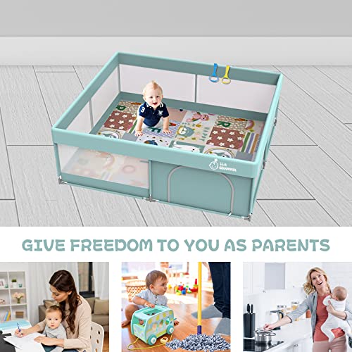 Baby Playpen with Mat,Playpen for Babies and Toddlers,71”x59”Extra Large Baby Playpen,Sturdy Safety Indoor & Outdoor Kids Activity Play Center with Anti-Slip Suckers and Zipper Gate.