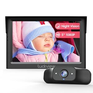 luckview bm1 baby car camera, 5'' 1080p mirror monitor with ir night vision, 3x zoom in closer, full crystal clear view for back seat rear facing, 5 mins easy installation