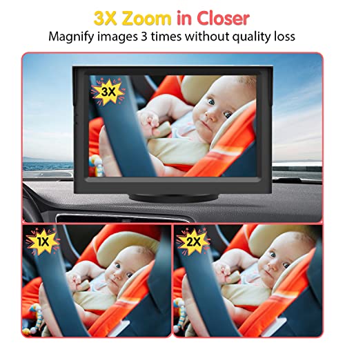 Luckview BM1 Baby Car Camera, 5'' 1080P Mirror Monitor with IR Night Vision, 3X Zoom in Closer, Full Crystal Clear View for Back Seat Rear Facing, 5 Mins Easy Installation