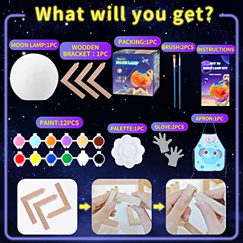 Paint Your Own Moon Lamp Kit, Gifts for Kids DIY 3D Moon Light Cool Galaxy Lamp for Teens Boys Girls, Arts & Crafts Kit Art Supplies for Kids, Arts and Crafts for Kids Ages 8-12 Birthday Gifts