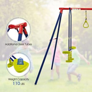 OLAKIDS Swing Sets for Backyard, Outdoor 3 in 1 A-Frame Heavy Duty Metal Stand for Kids and Adults, 440LBS Playground Activity Playset with Swing Seat, Glider, Trapeze Rings for Toddlers