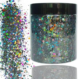 luckforever 150g holographic black chunky glitter flakes mixed hexagon shape nail glitters confetti craft sequins manicure sticker accessories for resin/crafts/nails/body/makeup