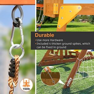 SuniBoxi Wooden Swing Set/Playset Made for Small Yards and Kids Toddlers Age 3-6, 6-in-1 Playground Set with Picnic Table Drawing Board Sandboxes Basketball Hoop Soccer Net