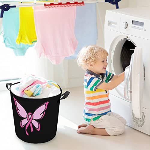 Breast Cancer Ribbon Butterfly Large Laundry Basket Waterproof Laundry Hamper Collapsible Storage Basket Toy Organizer