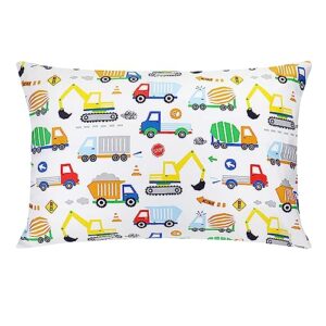 baby toddler pillow with pillowcase - 13x18 organic cotton truck pillows for sleeping, kids pillow, travel pillows for sleeping nap, mini pillow, toddler bed cot pillows for boy girl 3-5 years old