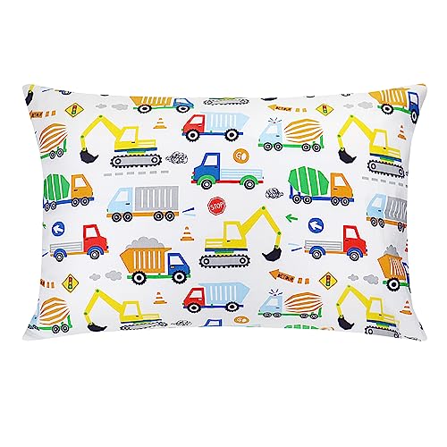 Baby Toddler Pillow with Pillowcase - 13x18 Organic Cotton Truck Pillows for Sleeping, Kids Pillow, Travel Pillows for Sleeping Nap, Mini Pillow, Toddler Bed Cot Pillows for Boy Girl 3-5 Years Old