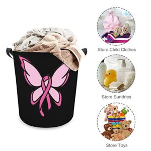 Breast Cancer Ribbon Butterfly Large Laundry Basket Waterproof Laundry Hamper Collapsible Storage Basket Toy Organizer