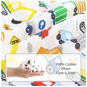 Baby Toddler Pillow with Pillowcase - 13x18 Organic Cotton Truck Pillows for Sleeping, Kids Pillow, Travel Pillows for Sleeping Nap, Mini Pillow, Toddler Bed Cot Pillows for Boy Girl 3-5 Years Old