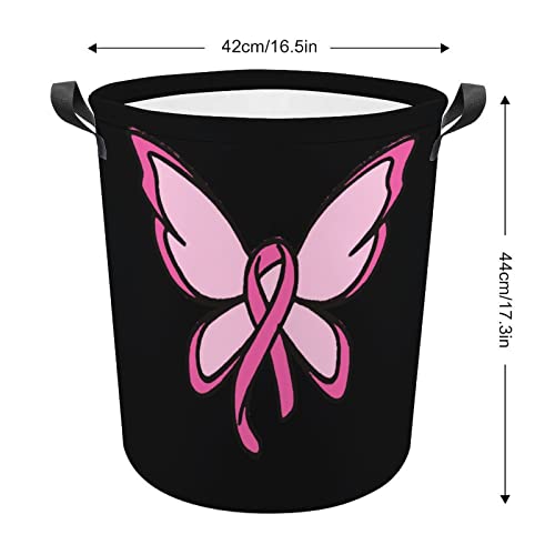 Breast Cancer Ribbon Butterfly Large Laundry Basket Waterproof Laundry Hamper Collapsible Storage Basket Toy Organizer