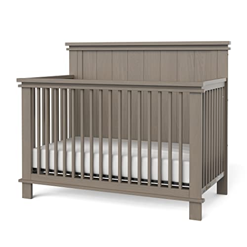 Denman 4-in-1 Convertible Crib, Modern Contemporary Baby Crib Converts to Toddler Bed, Day Bed and Full-Size Bed, 3 Adjustable Mattress Heights (Crescent Gray)