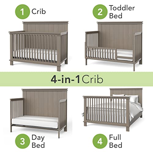 Denman 4-in-1 Convertible Crib, Modern Contemporary Baby Crib Converts to Toddler Bed, Day Bed and Full-Size Bed, 3 Adjustable Mattress Heights (Crescent Gray)