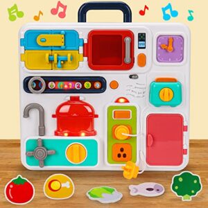 kitchen busy board for toddlers 1-3 travel toys light up musical baby toys 12-18 months toddler toys age 1-2 2-4 autism children sensory montessori fine motor skills car seat toys for 1 year old