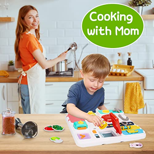 Kitchen Busy Board for Toddlers 1-3 Travel Toys Light Up Musical Baby Toys 12-18 Months Toddler Toys Age 1-2 2-4 Autism Children Sensory Montessori Fine Motor Skills Car Seat Toys for 1 Year Old