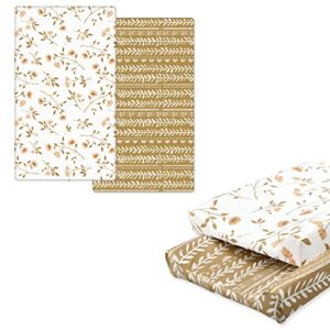 2 pack floral jersey knit changing pad covers and pack n play sheets, soft and comfortable, retro brown flower