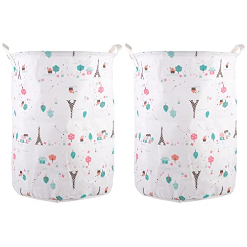 2pcs Bathroom Basket Bucket Container Clothes Nursery Handles Hamper Double with Style Buck Saving Baby Large Foldable Round Space Home Cotton Dirty Handle Room Storage Laundry