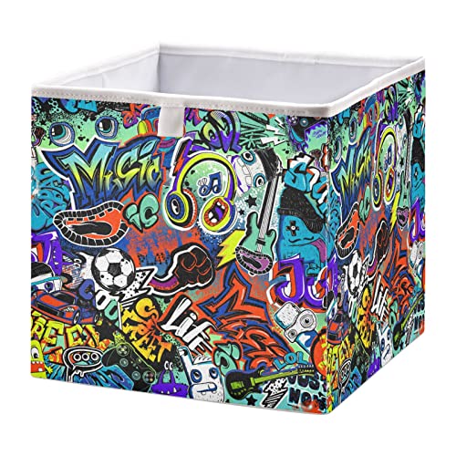 Abstract Grunge Graffiti Pattern Cartoon Storage Basket Bin Foldable Storage Box Hamper Dog Toy Bin for Pillows Nursery Home Closet Organizing Deco