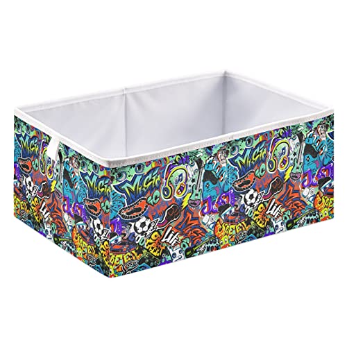 Abstract Grunge Graffiti Pattern Cartoon Storage Basket Bin Foldable Storage Box Hamper Dog Toy Bin for Pillows Nursery Home Closet Organizing Deco