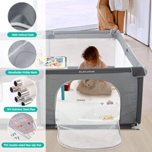 DUDUGWA Baby Playpen, Baby Playard, Large Playpen for Babies and Toddlers with Soft Visiable Mesh, Indoor & Outdoor Kids Activity Play Center with Anti-Slip Suckers and Zipper Gate, Grey, 78.7×71×26in