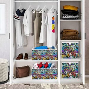 Abstract Grunge Graffiti Pattern Cartoon Storage Basket Bin Foldable Storage Box Hamper Dog Toy Bin for Pillows Nursery Home Closet Organizing Deco