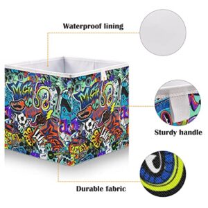 Abstract Grunge Graffiti Pattern Cartoon Storage Basket Bin Foldable Storage Box Hamper Dog Toy Bin for Pillows Nursery Home Closet Organizing Deco