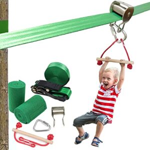 ttantwfo zipline kits for kids backyard 50ft, slackline pulley with zipline, outdoor warrior training equipment for girls boys, obstacle course for kids backyard (a)