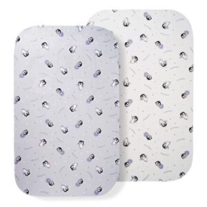 comfy mattress pad bassinet sheet (2 per pack) li’l pengyu, dual front super soft double-brushed microfiber & tpu waterproof neutral fit sheets, crib sheets for boys girls, toddler bed (31.1"x19.5")