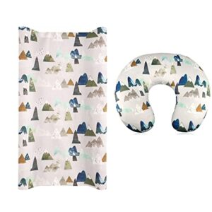 changing pad cover & nursing pillow cover, neutral breastfeeding pillow slipcover for baby boys & girls, changing table sheets mountains