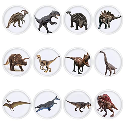 12 Pcs Dinosaur Dresser Knobs Round Soft Rubber Drawer Knobs Dinosaurs Print Drawer Pulls Silicone Kitchen Cabinet Knobs for Boys Girls Kids Pull Handle for Nursery Closet Cabinet Furniture Knobs