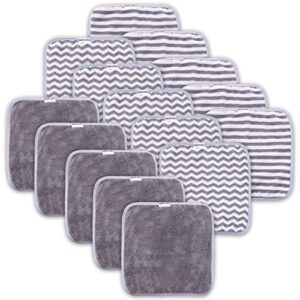 15 pack baby washcloths - super soft absorbent wash cloths for boy and girl, newborn essentials baby clothes, gentle on sensitive skin for face and body, 10" by 10", grey